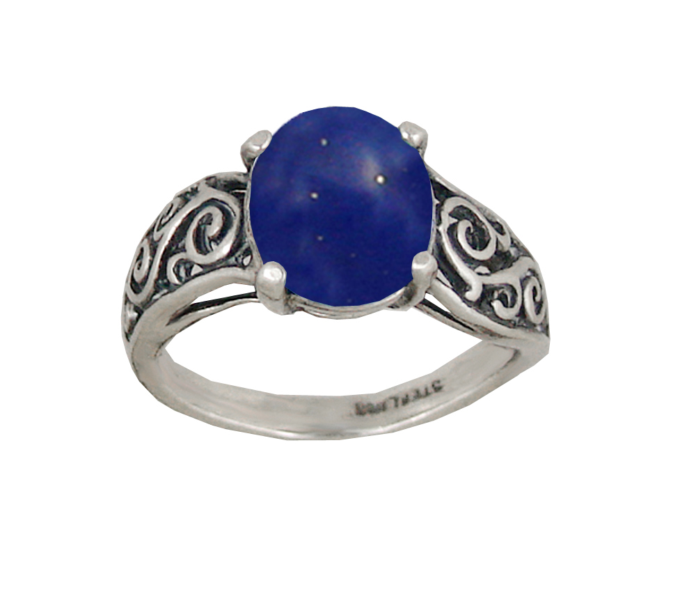 Sterling Silver Filigree Ring With Lapis Lazuli Size 8